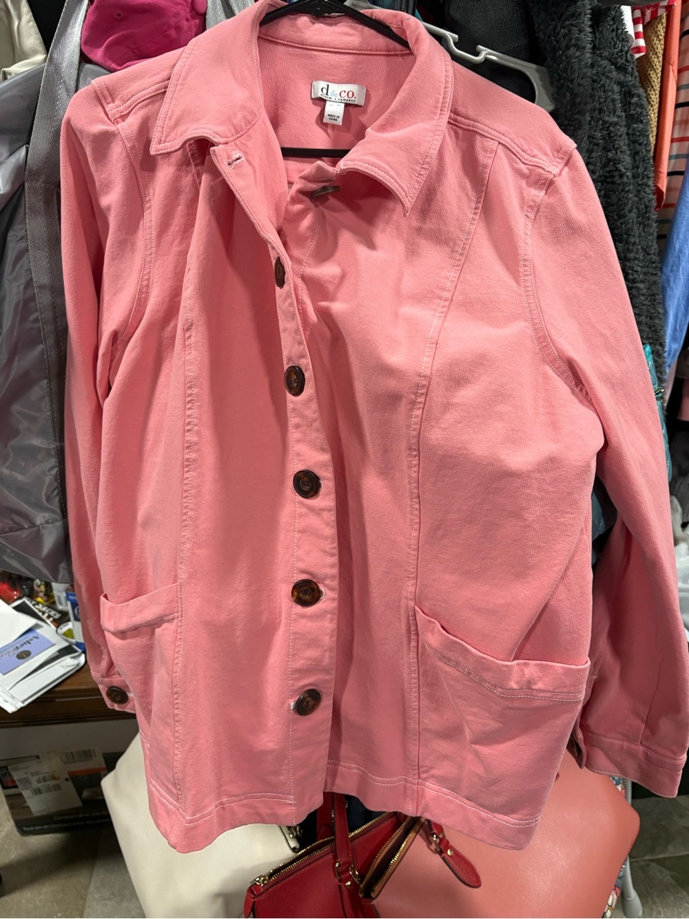 d.co Pink Button-Up Teddy Jacket with Patch Pockets